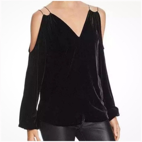 Ramy Brook black velvet cold shoulder long sleeve blouse top size small - Picture 1 of 7